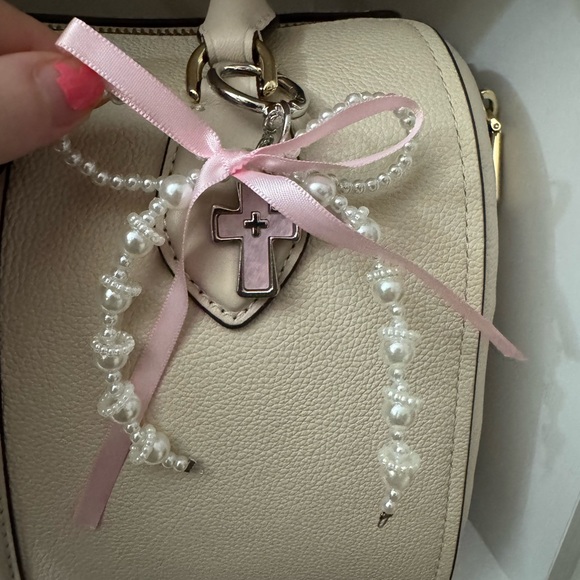 Accessories - Pink Cross and Pearl Bow Bag Charm